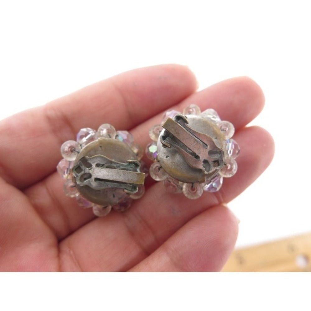 Vintage Beaded Aurora Borealis Crystal Cluster Clip-on Earrings - Picture 2 of 4
